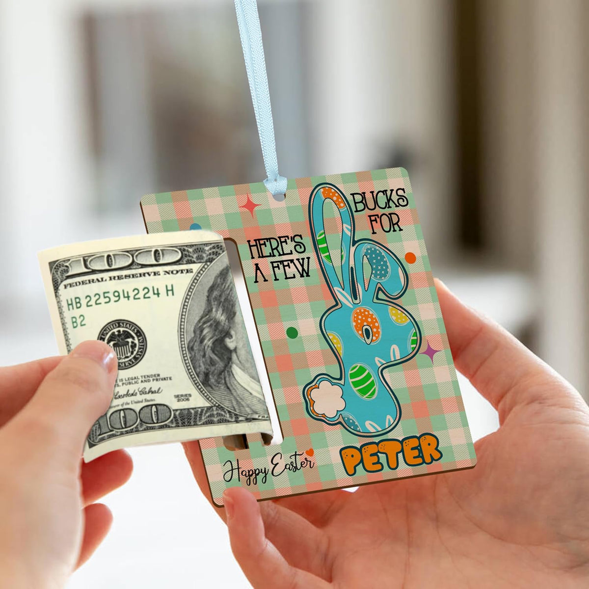 Personalized Easter Money Holder with Name, Custom Wooden Cash Gift