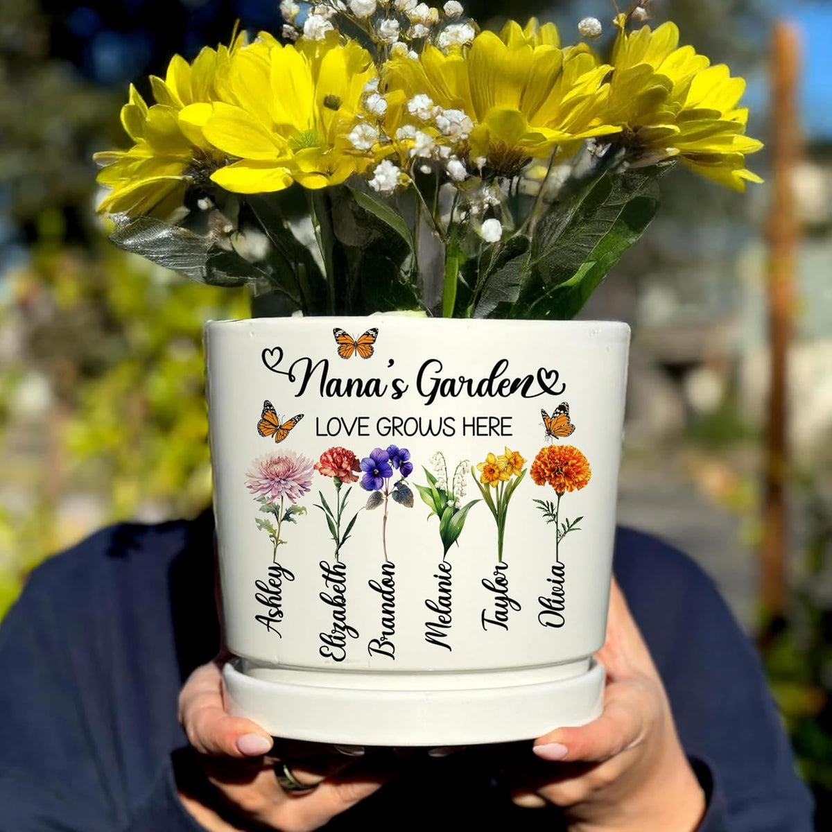 Gift for Grandma – Personalized Flower Pot with Grandkids’ Names – Custom Ceramic Planter for Nana, Mom or Grandma’s Garden – Holiday Christmas Home Décor Keepsake for Mantel, Mother’s Day