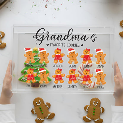 Tailored Moments Goods Personalized Christmas Cookie Box, Custom Acrylic Treat Container with Names & Gingerbread Icons, Grandma’s Favorite Cookies Storage Bin, Holiday Gift for Grandkids & Family