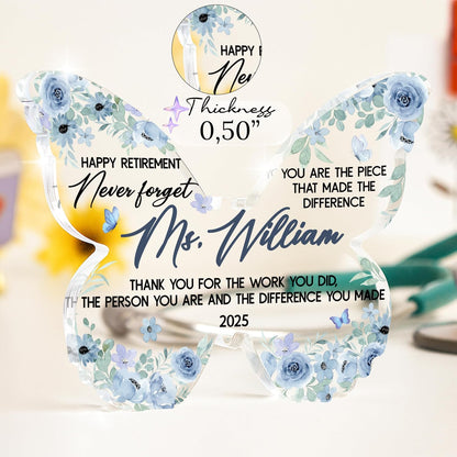 Retirement Gift for Women & Men – Personalized Butterfly Acrylic with Name – Thank You Gift for Coworkers, Teachers, Nurses & Bosses – Commemorate Years of Service & Christmas Office Decor Keepsake