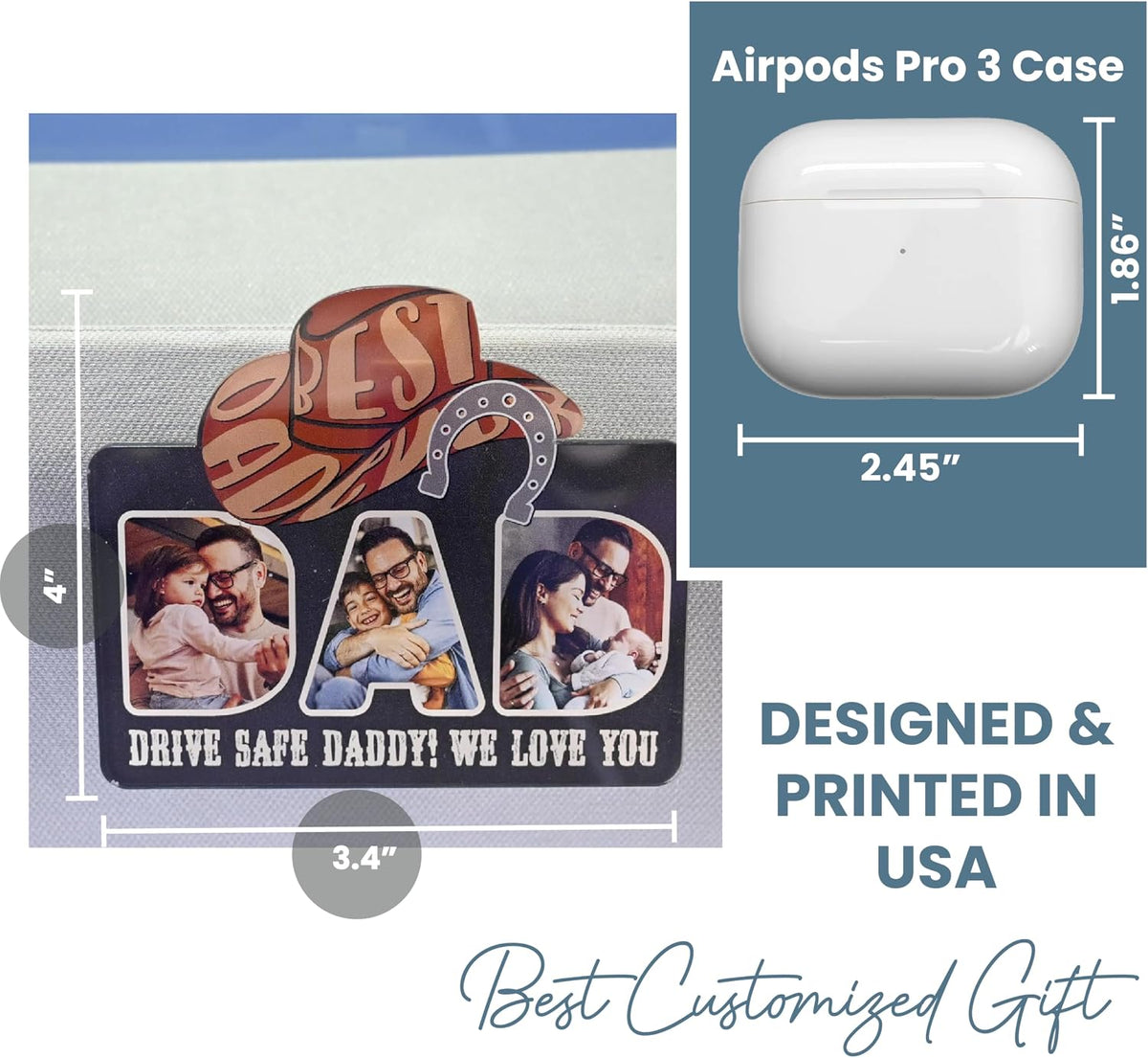 Personalized Car Visor Photo Clip – Custom Acrylic Picture Holder with Text, Gift for Dad, Mom, Husband, Wife, or Girlfriend