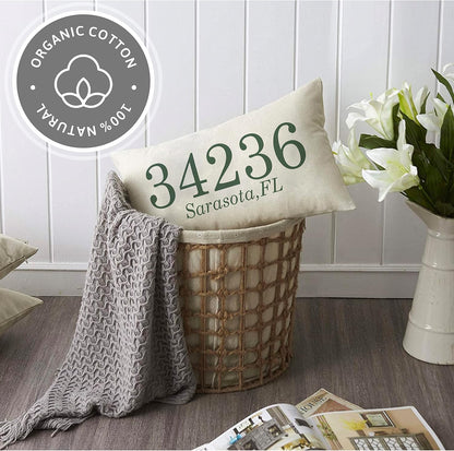 Personalized Zip Code Lumbar Pillow Case, Custom City and State Home Gift