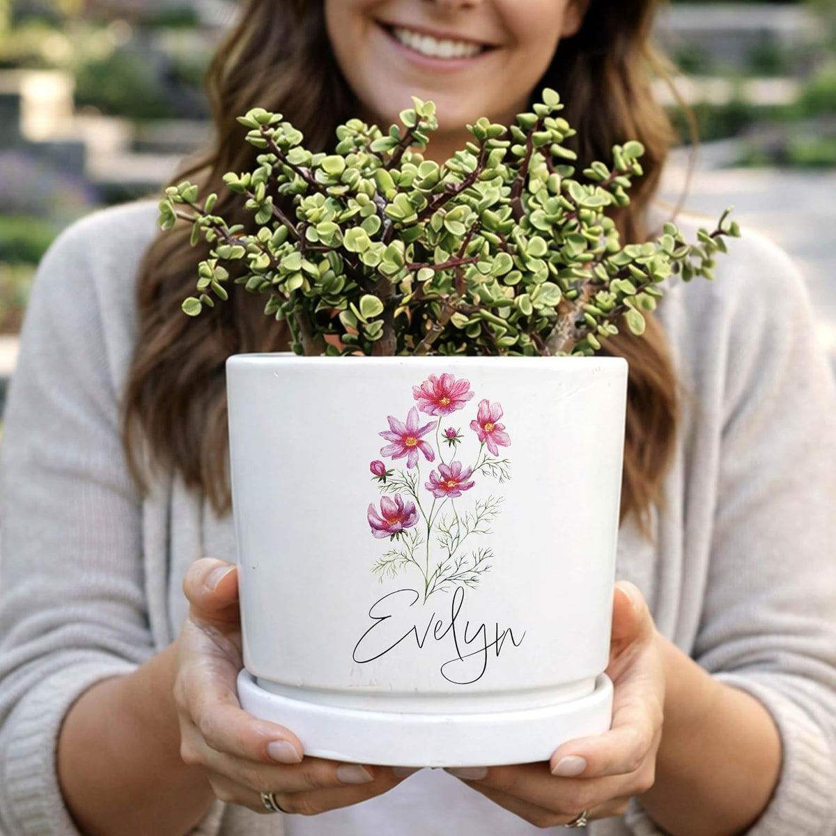 Zexpa Apparel Personalized Flower Pot for Grandma, Mom or Nana, Custom Birth Month Flower Planter with Names, Unique, Mother’s Day, Birthday or Holiday Present, Ceramic Pot