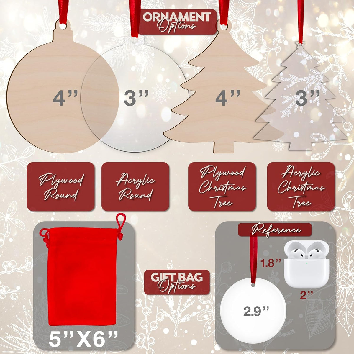 Custom Acrylic Christmas Ornaments - Personalized Monogrammed Initial & Pine Tree Holiday Decorations, Memorial Keepsake with Year for Holidays & Special Occasions