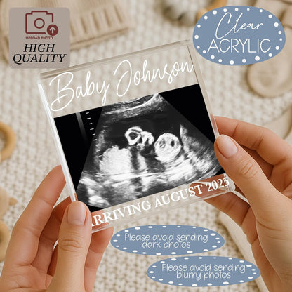 Pregnancy Announcement Keepsake – Personalized Ultrasound Sonogram Drawer Box with “Someone Wants to Say Hello” – Custom Acrylic Photo Frame with Baby Name & Due Date – Baby Shower & Grandparent Gift