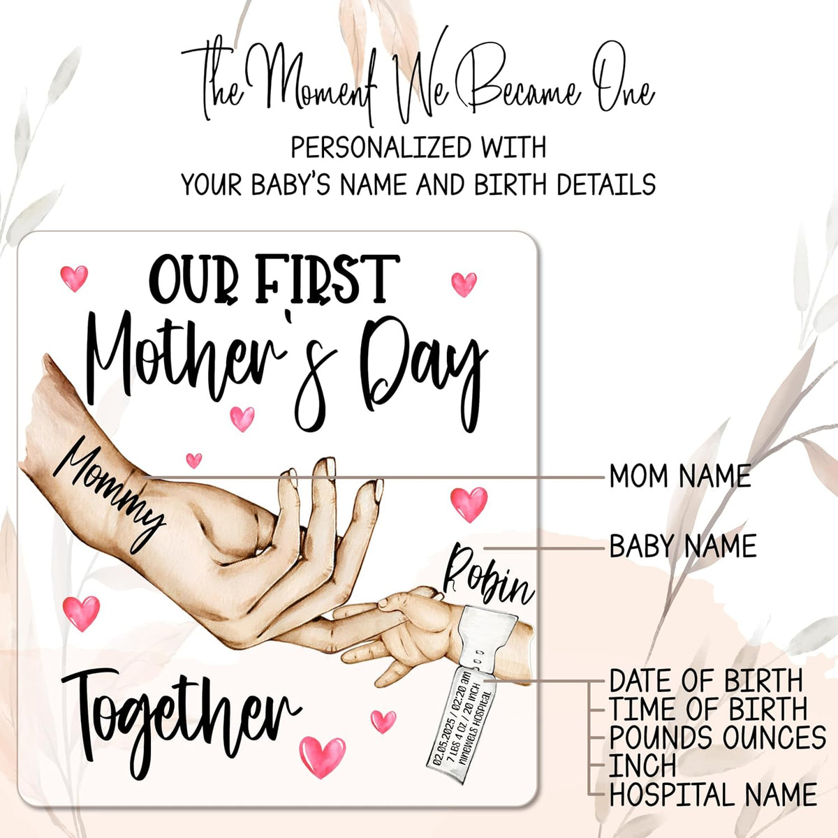 Zexpa Apparel Personalized Clasping Hands Design Our First Mother’s Day Matching Shirt & Bodysuit Set - Custom Mom and Baby Girl Outfit - Customized Mommy and Baby Boy Matching T-Shirts