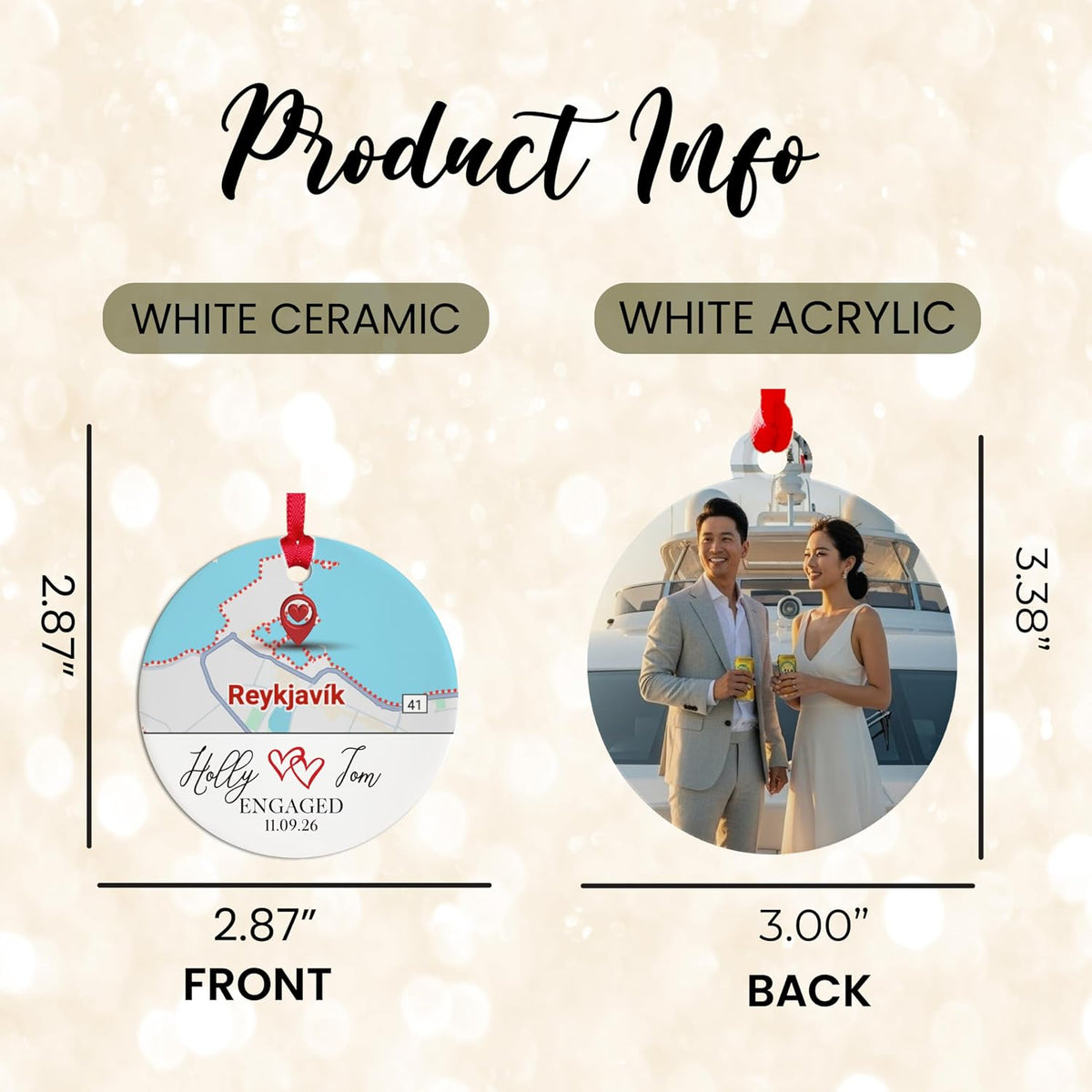 Personalized Map Ornament – Where It All Began Location Ornament with Couple Names & Date and Photo on Back – Custom Engagement, Where We Met, First Christmas & Anniversary Keepsake Gift for Couples