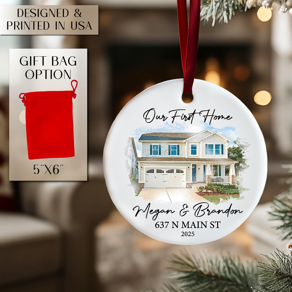 Personalized New Home Christmas Ornament with Photo, Custom Couple Keepsake