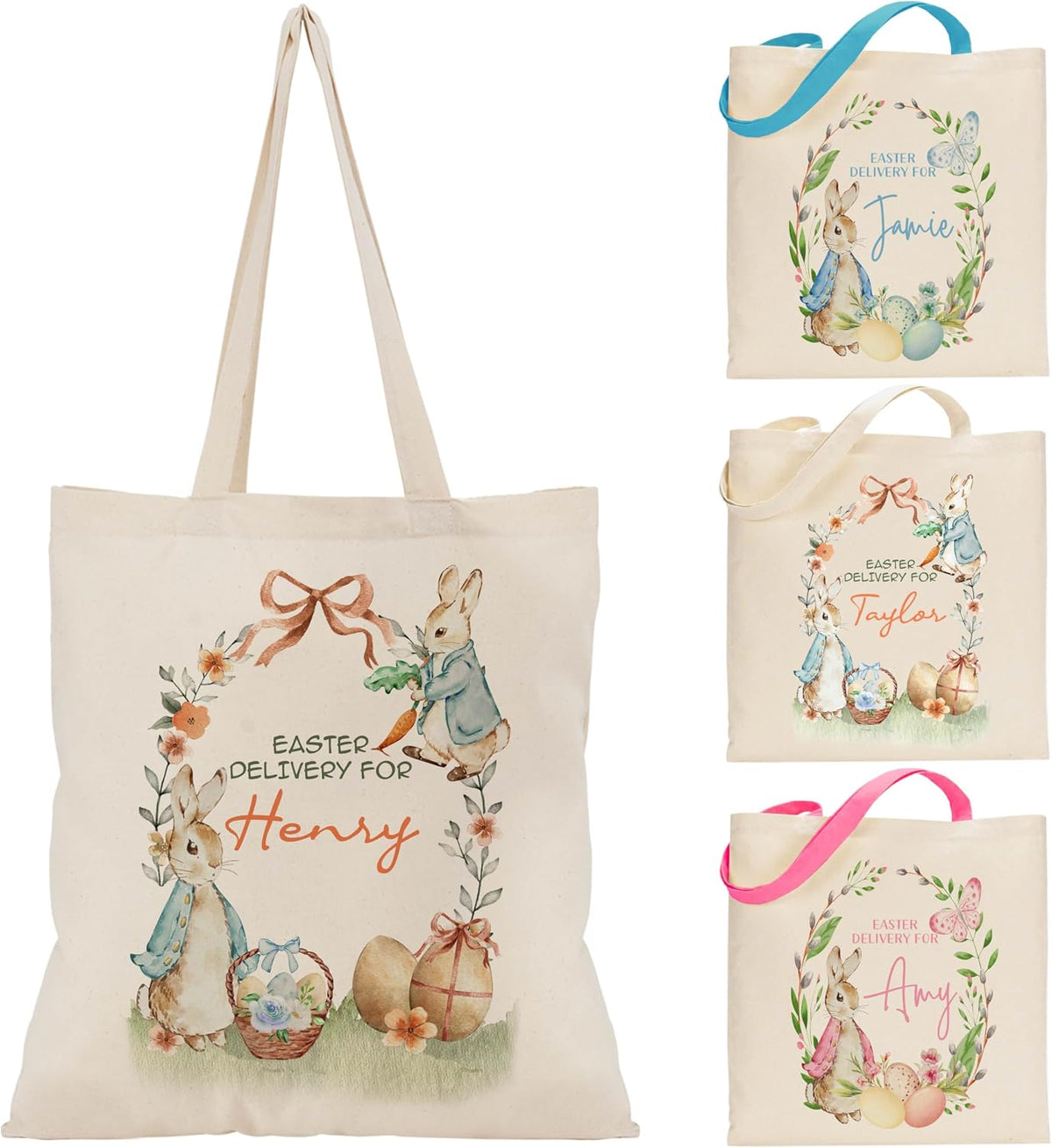 Easter Tote Bag Personalized, Easter Basket Alternative with Name, Delivery For Custom Name Bunny Bag, Kids Egg Hunt Tote, Spring Gift Bag for School Party, Reusable Tote