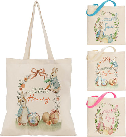 Easter Tote Bag Personalized, Easter Basket Alternative with Name, Delivery For Custom Name Bunny Bag, Kids Egg Hunt Tote, Spring Gift Bag for School Party, Reusable Tote