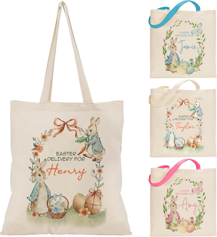 Easter Tote Bag Personalized, Easter Basket Alternative with Name, Delivery For Custom Name Bunny Bag, Kids Egg Hunt Tote, Spring Gift Bag for School Party, Reusable Tote