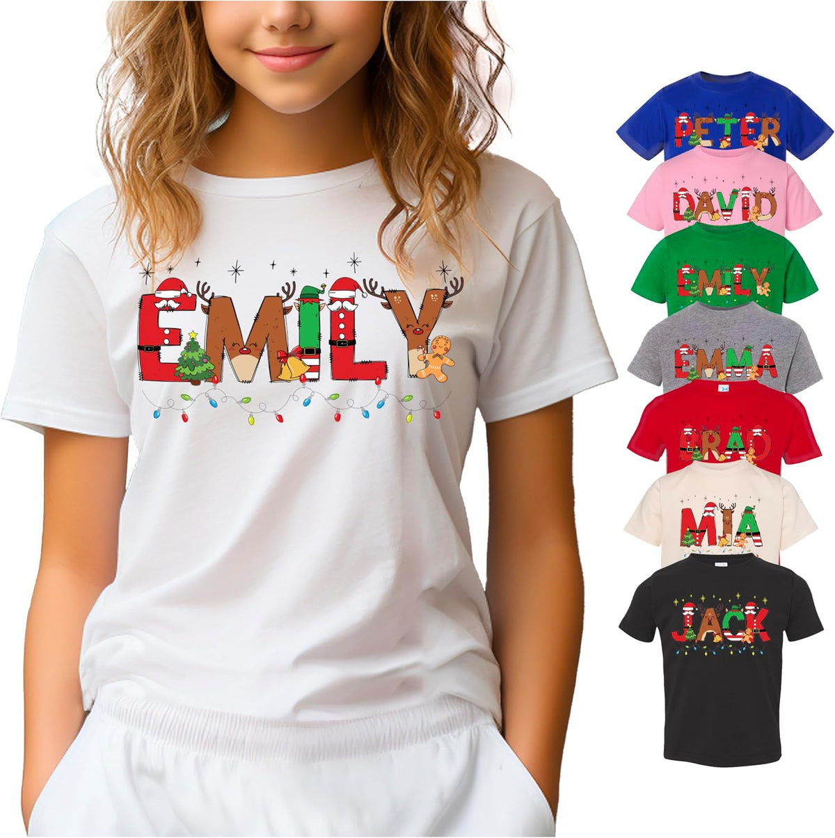 Personalized Christmas Youth T-Shirt, Custom Xmas Holiday Outfit White