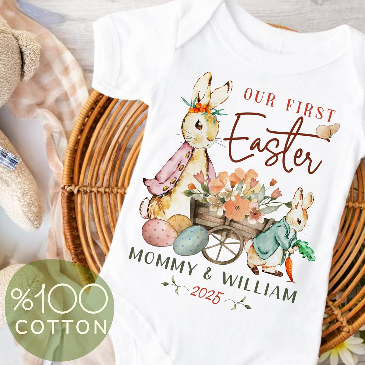 Personalized Easter Matching Shirt & Bodysuit – Custom Name & Year – First Easter Outfit – Family Holiday Apparel – Mom & Baby Matching Clothes – Spring Gift – Easter Photo Outfit