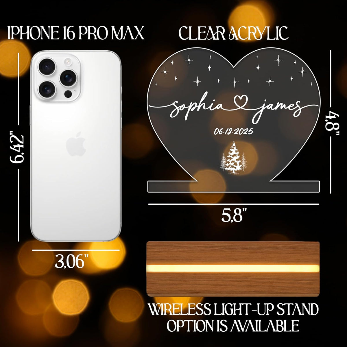 Personalized Heart Night Light with Names, Custom LED Romantic Couple Gift