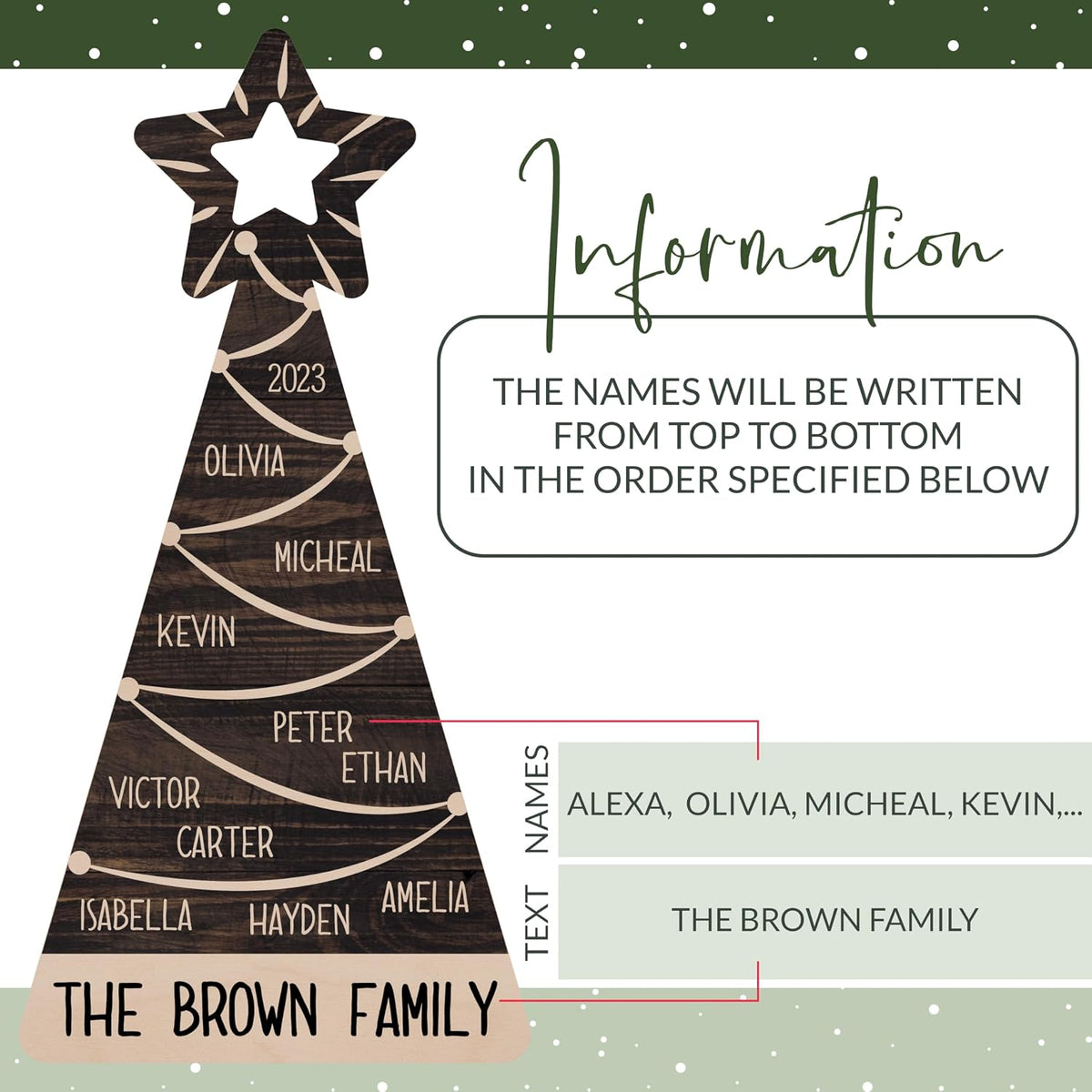 Personalized Christmas Tree Star Ornament with Family Names Gift, 2023 Custom Xmas Tree Decor, Gifts for Grandparents