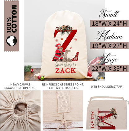 Customized Initial Santa Sack, Personalized Christmas Gifts Drawstring Pouch, Custom Monagrammed Xmas Gift Bag for Holiday Presents