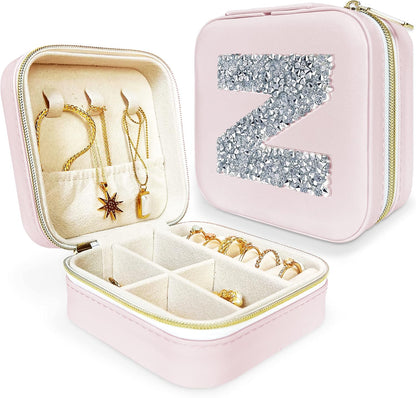 UNIQUE CUSTOM GIFTS Personalized Initial Jewelry Box Gifts for Women - White & Pink Colors Travel Organizer Case Girls Bridesmaid Gift (Pink #Z)