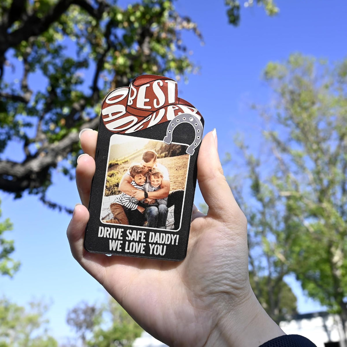 Personalized Car Visor Photo Clip – Custom Acrylic Picture Holder with Text, Gift for Dad, Mom, Husband, Wife, or Girlfriend