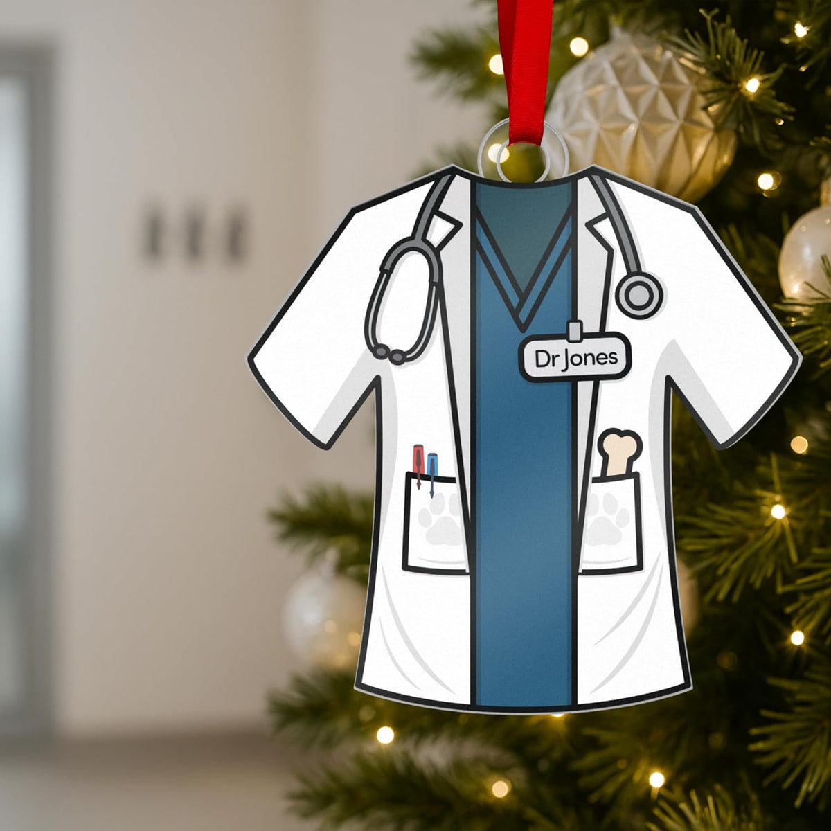 Personalized Uniform Christmas Ornaments for Nurse Doctor Vet Police Firefighter – Custom Acrylic Name Tag Occupation-Themed Xmas Tree Decorations for Family