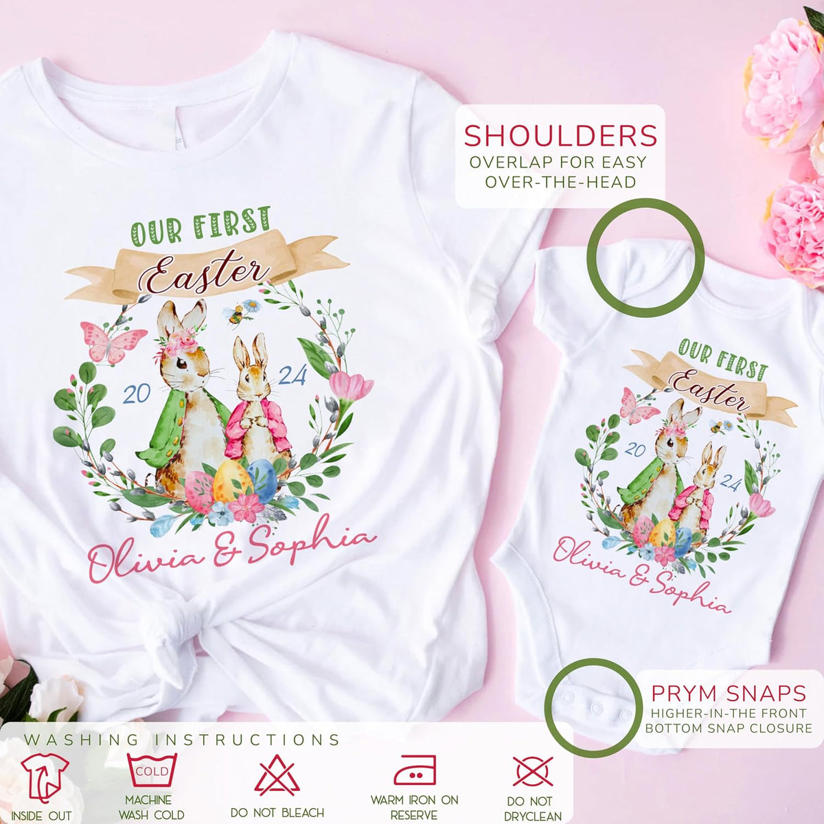 Personalized Easter Matching Shirt & Bodysuit – Custom Name & Year – First Easter Outfit – Family Holiday Apparel – Mom & Baby Matching Clothes – Spring Gift – Easter Photo Outfit