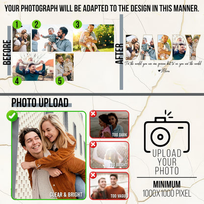 Personalized Father's Day Acrylic Photo Sign with Custom Text – Unique Christmas Gift for Dad, Grandpa, Papa – Custom Keepsake Plaque for Him from Kids – Clear Desktop or Shelf Home Décor