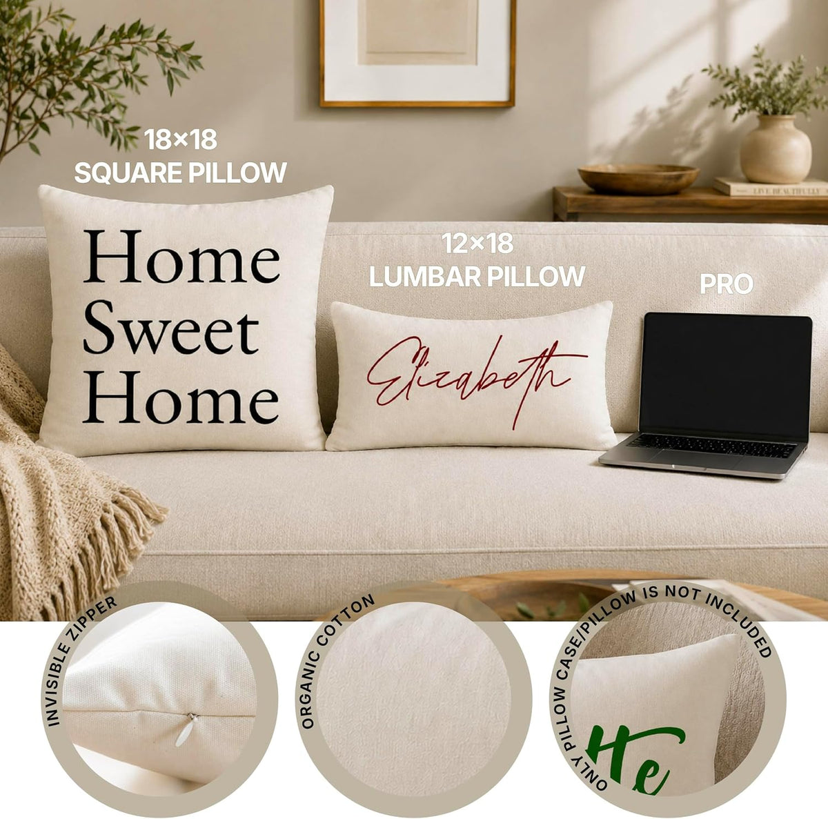 Personalized Name Pillow Cover, Custom Decorative Throw Pillow Case