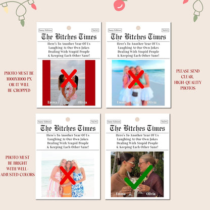 Funny Personalized Newspaper Ornament – Custom Photo Christmas Keepsake for Best Friends, Sisters, Girls – Unique with Names & Year – Friendship Acrylic Decoration for Tree or Room Decor