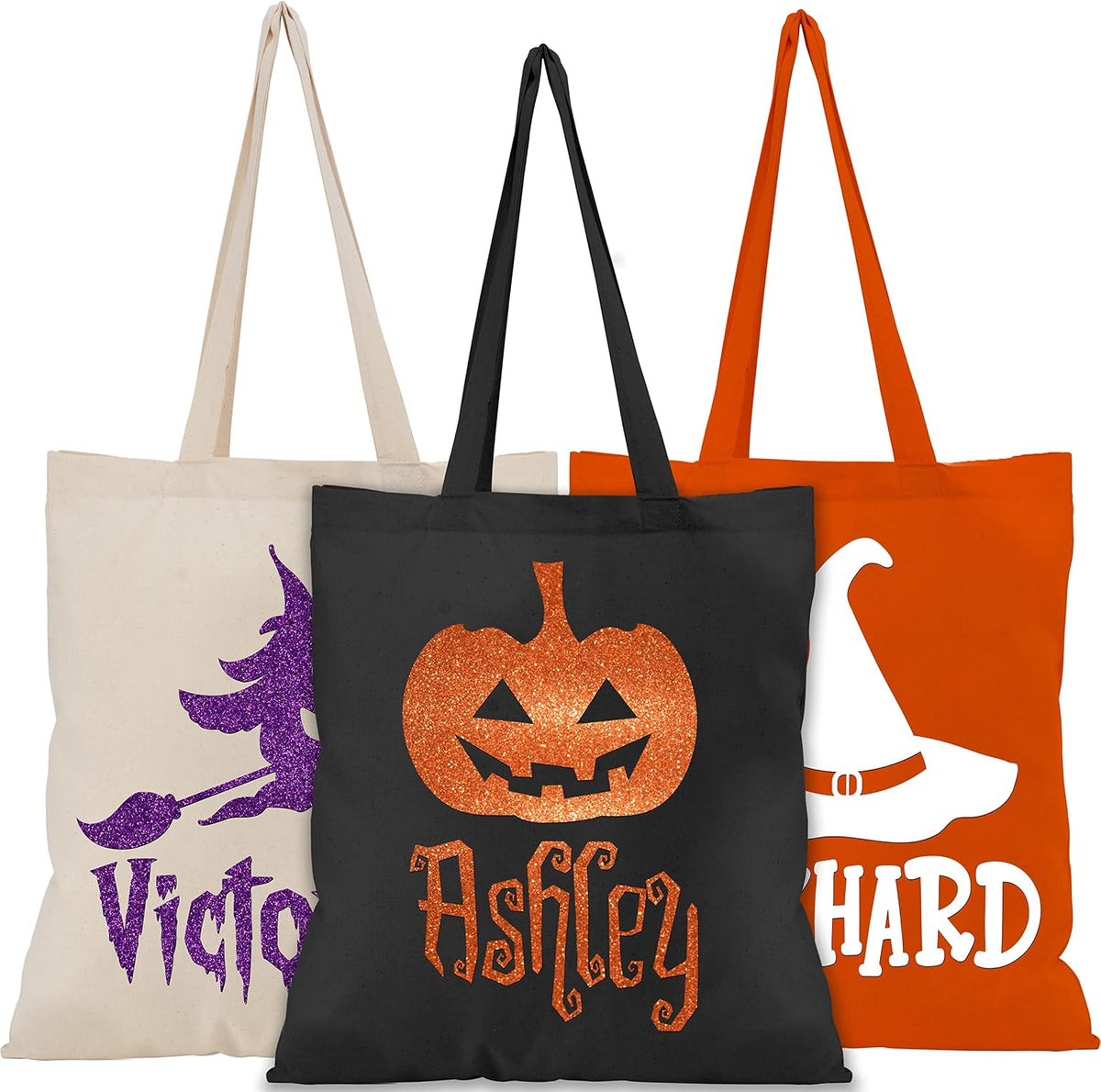Personalized Name Halloween Canvas Tote Bags - Custom Trick or Treat Bag with - Gift Bag for Halloween Parties & Everyday Use