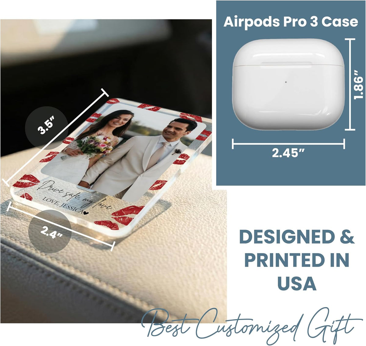 Personalized Car Visor Photo Clip – Custom Acrylic Picture Holder with Text, Gift for Dad, Mom, Husband, Wife, or Girlfriend