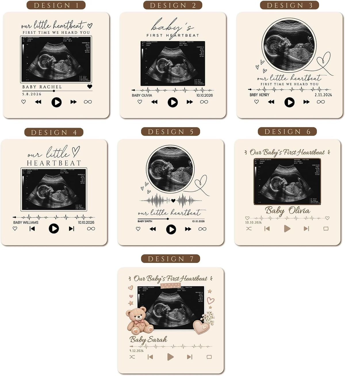 Custom Baby Heartbeat Music Fridge Magnet with Ultrasound Photo and Name