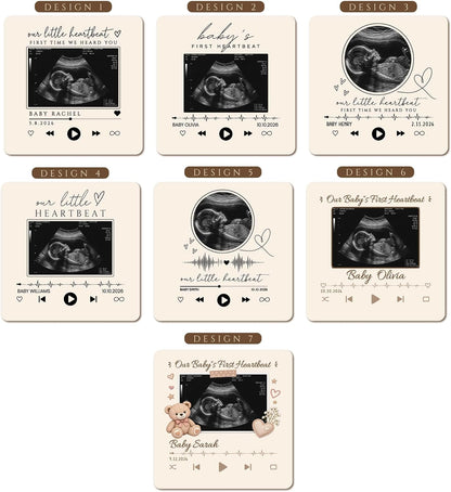 Custom Baby Heartbeat Music Fridge Magnet with Ultrasound Photo and Name