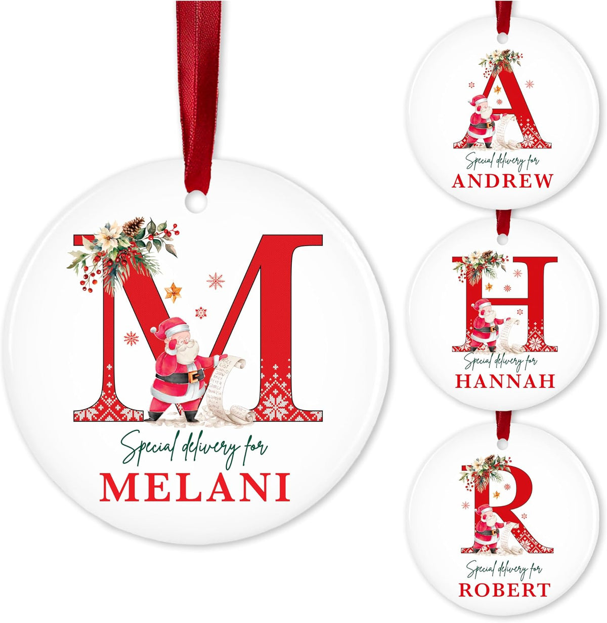 Personalized Ceramic Christmas Ornament with Name and Initial