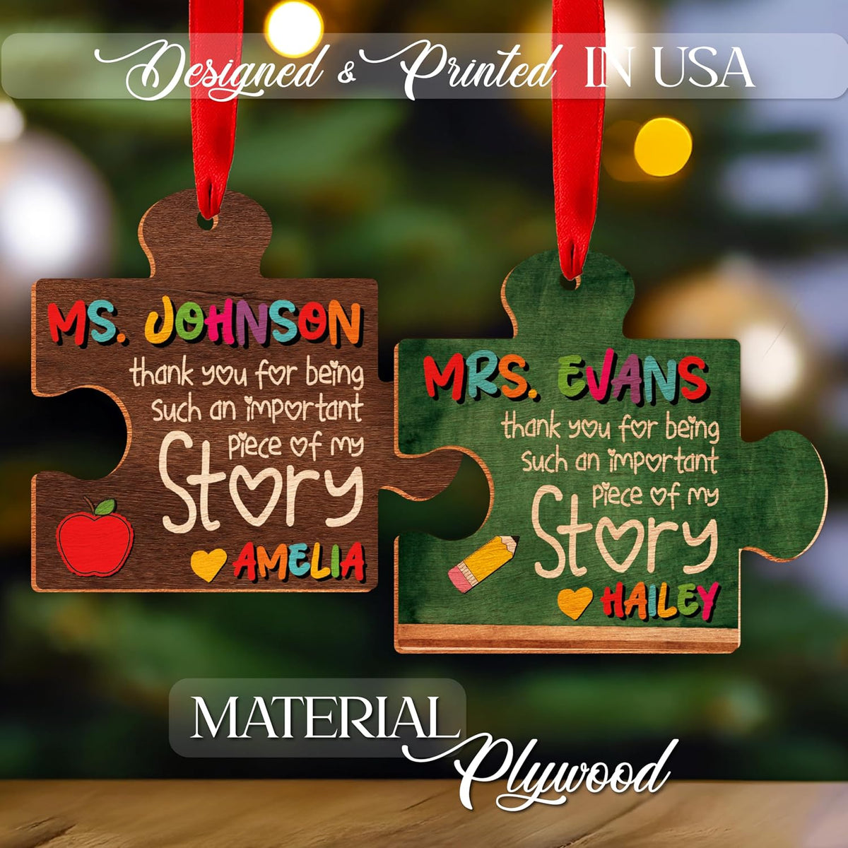 Personalized Teacher Ornament Gift – Custom Puzzle Piece Christmas Ornament with Name – Teacher Appreciation Holiday Keepsake for Classroom Tree, End of Year or Teacher’s Day