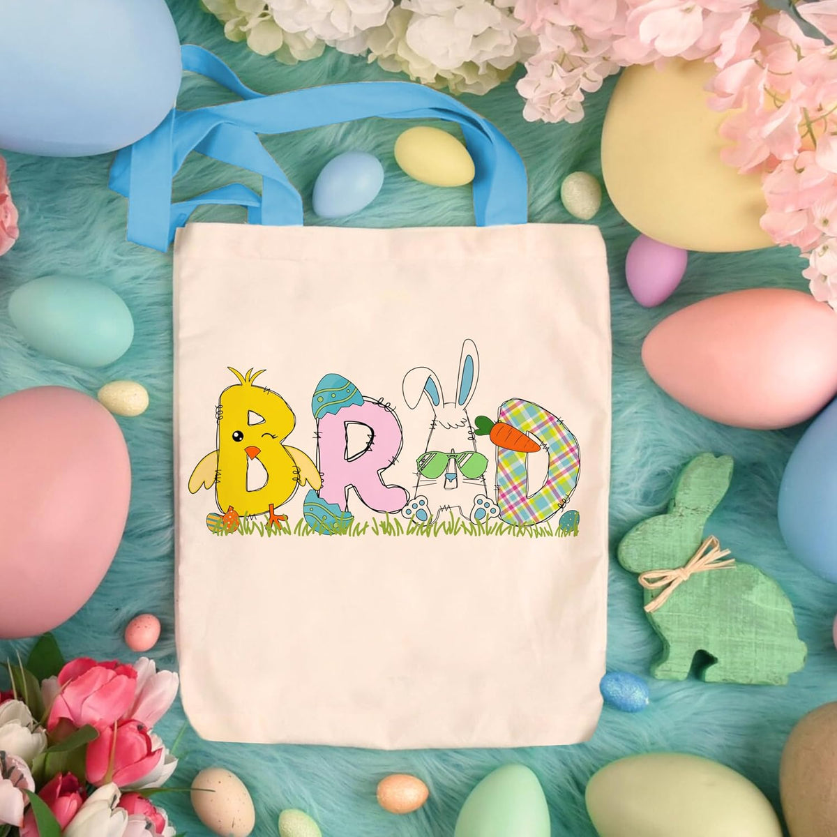 Personalized Easter Egg Hunt Tote Bag with Name, Custom Boys and Girls Gift