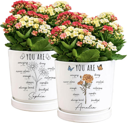 Zexpa Apparel Personalized Flower Pot for Grandma, Mom or Nana, Custom Birth Month Flower Planter with Names, Unique, Mother’s Day, Birthday or Holiday Present, Ceramic Pot