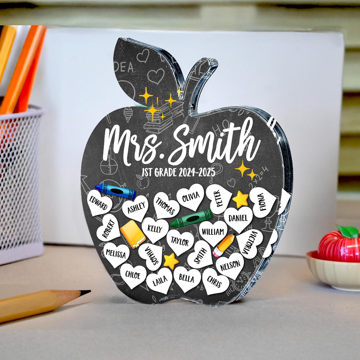 Personalized Teacher Apple Gift with Student Names, Custom Class Keepsake