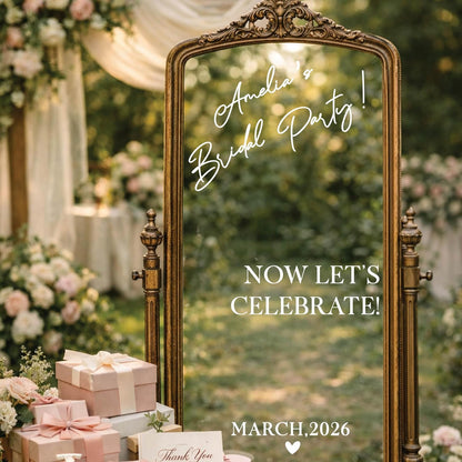 Personalized DIY Wedding Mirror Welcome Sign Decal - Custom Vinyl Sticker with Bride & Groom Names - Elegant Lettering for Bridal Shower, Reception Wall Decor, Event Signage