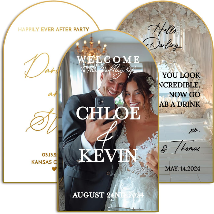 Personalized Welcome to Our Wedding Mirror Sign Decal DIY - Customized Bride and Groom Names - Lettering Elegant Happily Ever After Party Vinyl Sticker Wall Reception Decor