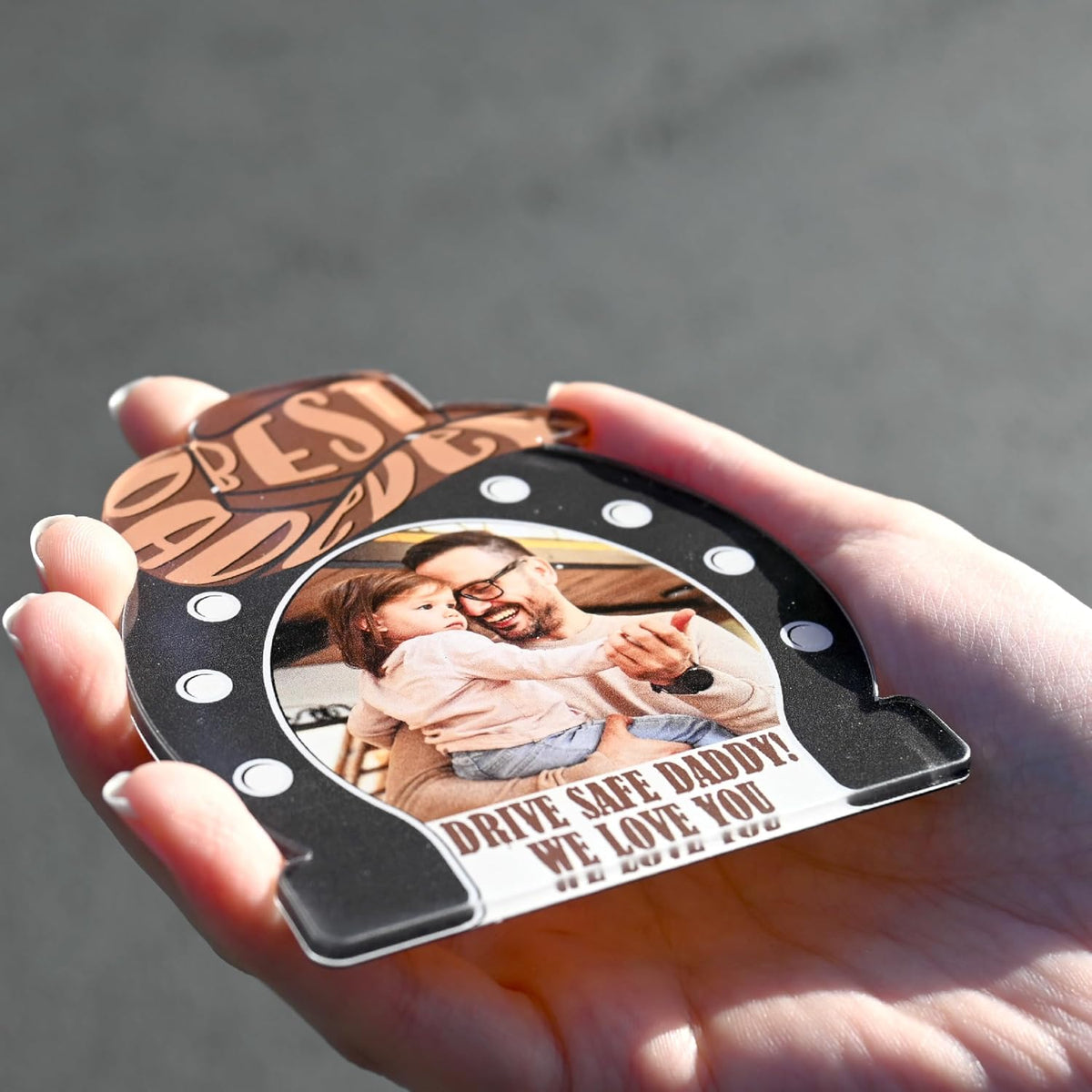 Personalized Car Visor Photo Clip – Custom Acrylic Picture Holder with Text, Gift for Dad, Mom, Husband, Wife, or Girlfriend