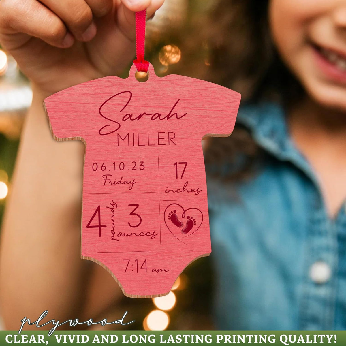 Custom Baby Stats Christmas Tree Decor Ornament, Personalized Babys First Xmas Bodysuit Shape Stocking & Gift Name Tag