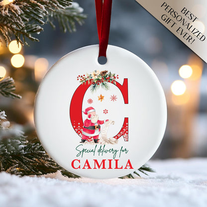 Personalized Ceramic Christmas Ornament with Name and Initial
