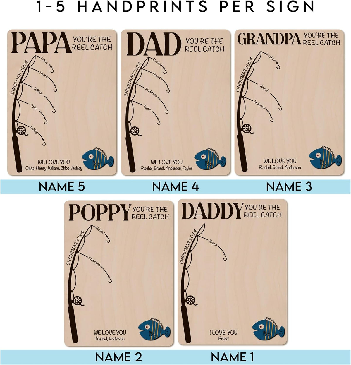 Personalized Fishing Handprint Wood Sign with Names, Custom Dad Gift