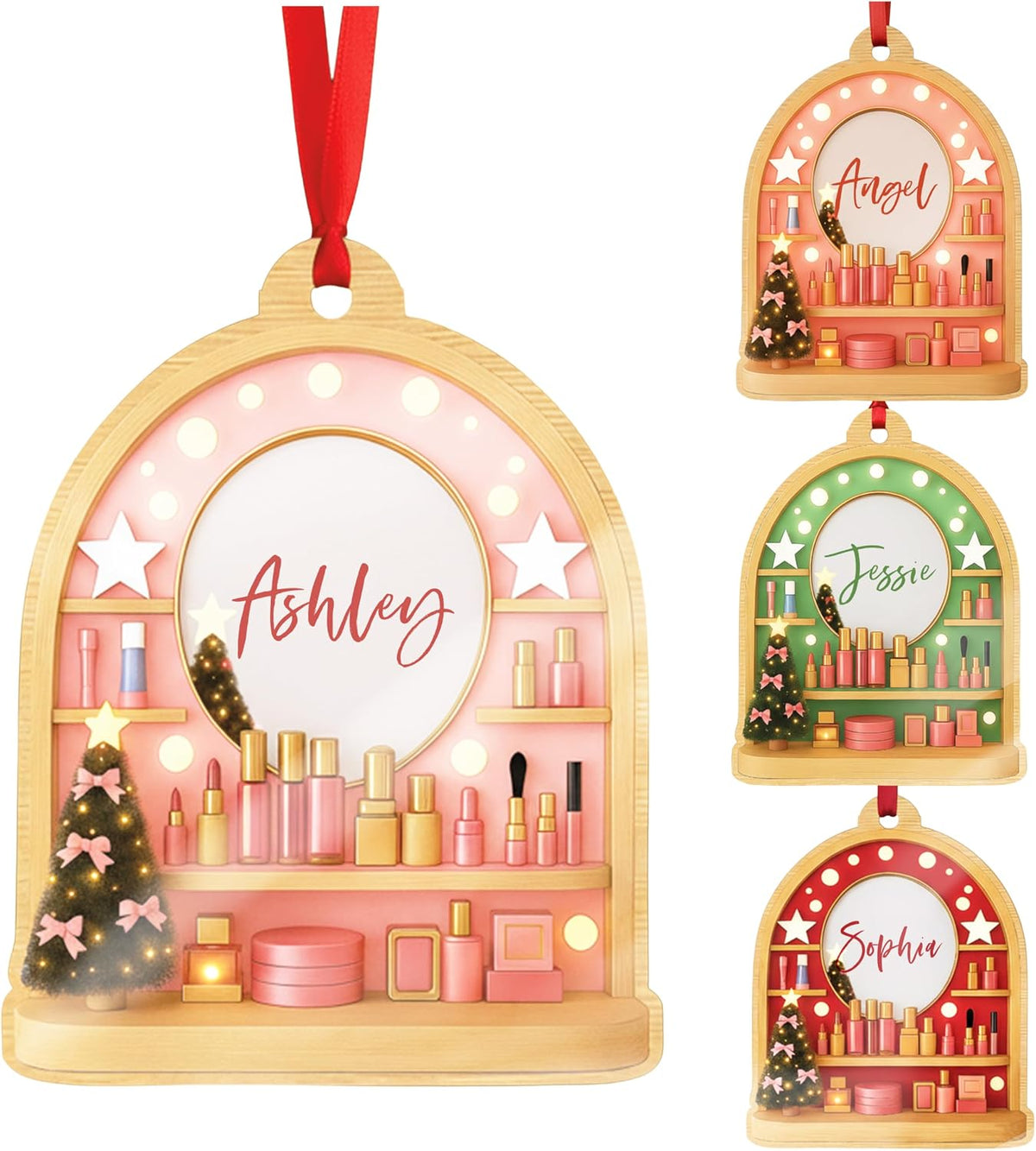 Personalized Makeup Vanity Christmas Ornament with Name, Custom Beauty Gift