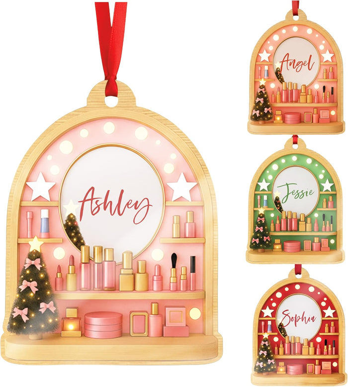 Personalized Makeup Vanity Christmas Ornament with Name, Custom Beauty Gift