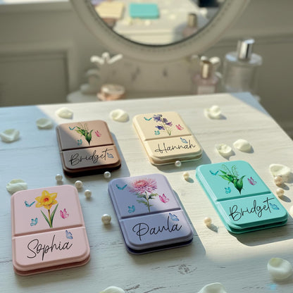 Personalized Birth Month Flower Pocket Mirror with Name - Custom Foldable Compact Travel Mirror for Women Girls – Birthday Gift for Bridesmaids, Best Friends, Mom, Daughter – 5 Colors
