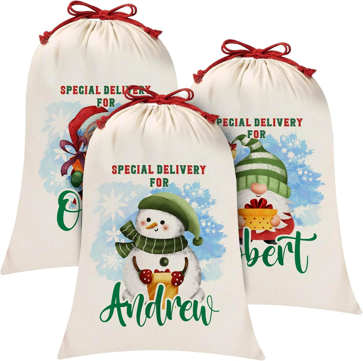 Personalized Christmas Santa Sack with Names, Custom Drawstring Gift Pouch