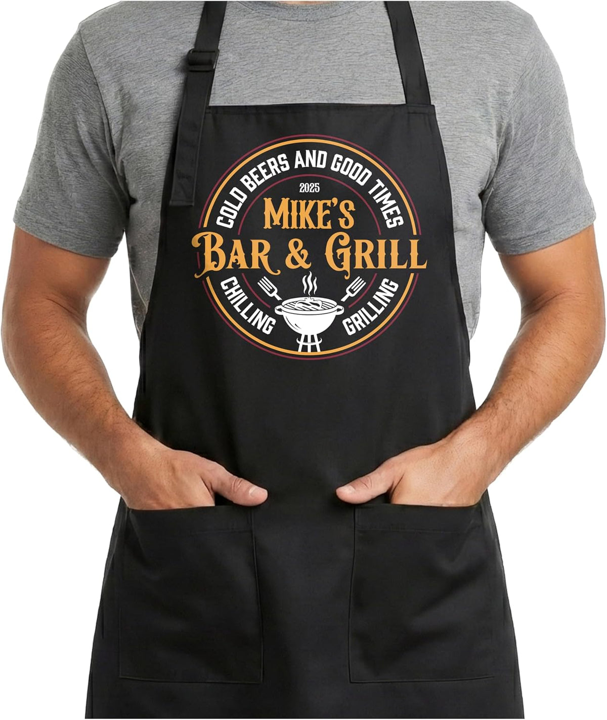 Father’s Day BBQ Apron for Dad – Personalized Grill Master Apron with Name & Year – Custom Cooking Apron for Men, Husband, Grandpa – Funny Backyard Barbecue Gift for Pitmaster & Outdoor Grilling