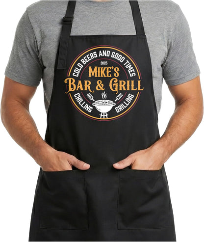 Father’s Day BBQ Apron for Dad – Personalized Grill Master Apron with Name & Year – Custom Cooking Apron for Men, Husband, Grandpa – Funny Backyard Barbecue Gift for Pitmaster & Outdoor Grilling