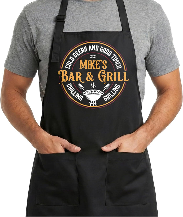 Father’s Day BBQ Apron for Dad – Personalized Grill Master Apron with Name & Year – Custom Cooking Apron for Men, Husband, Grandpa – Funny Backyard Barbecue Gift for Pitmaster & Outdoor Grilling