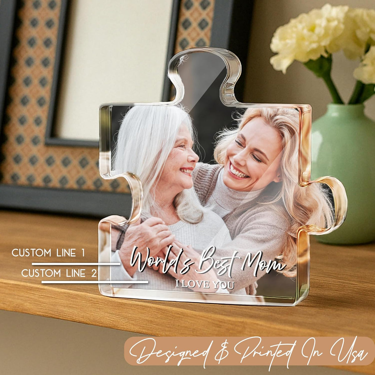 Personalized Acrylic Block Gift for Mom – Custom Photo and Text Decoration Piece for Home or Office – Cute Mother’s Day Gift from Daughter or Son – Unique Keepsake for Birthday or Christmas